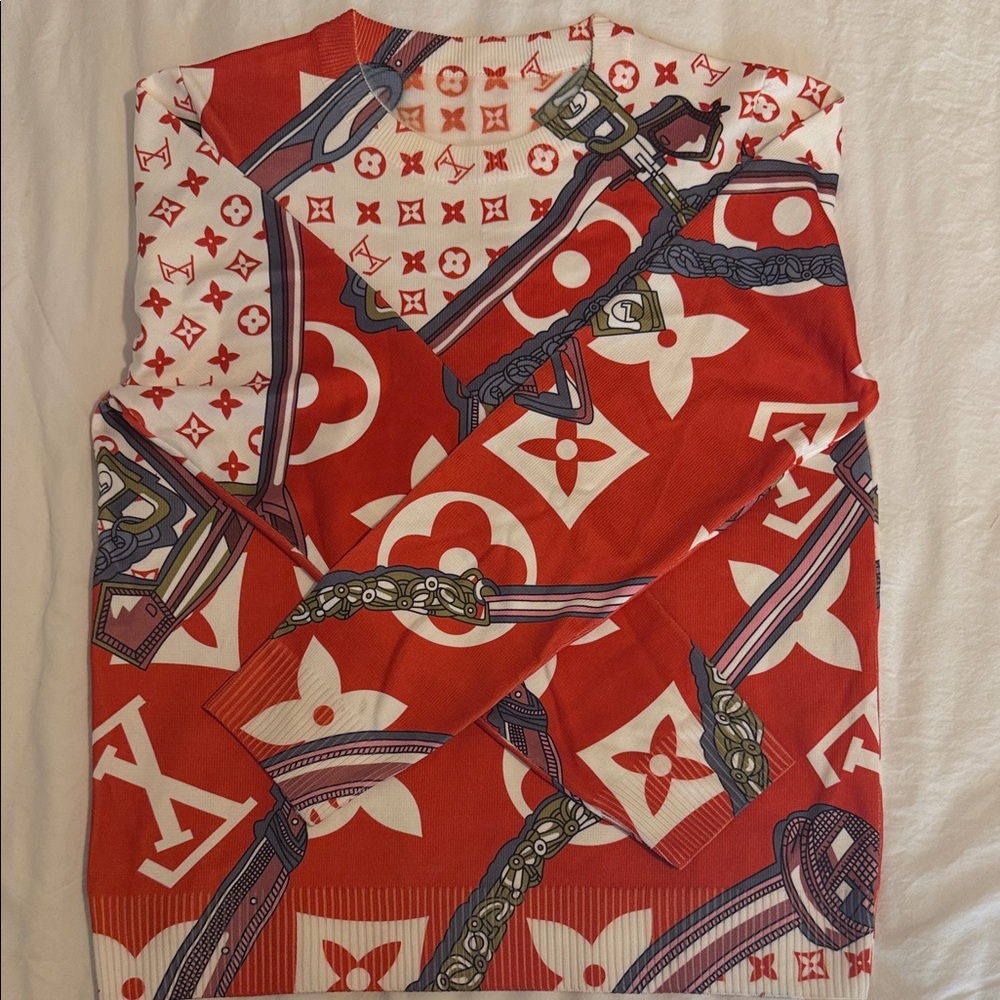 Red and White Patterned Sweater